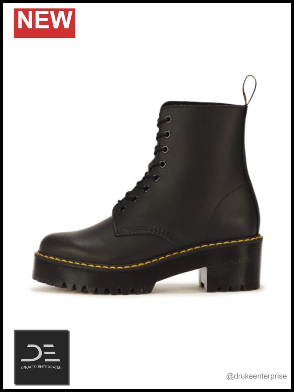 Dr. Martens Sanguine 8 Eye Lace Up Heeled Combat Boot PU Coated Leather